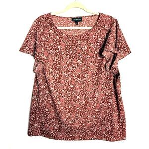 Lane Bryant Floral Ladder Stitch Tulip Short Sleeve Lightweight Top Blouse Sz 18